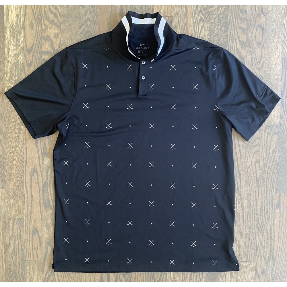 Nike Golf Dri-FIT Polo Shirt Mens Large Black Crossed Clubs Print AV4174-010